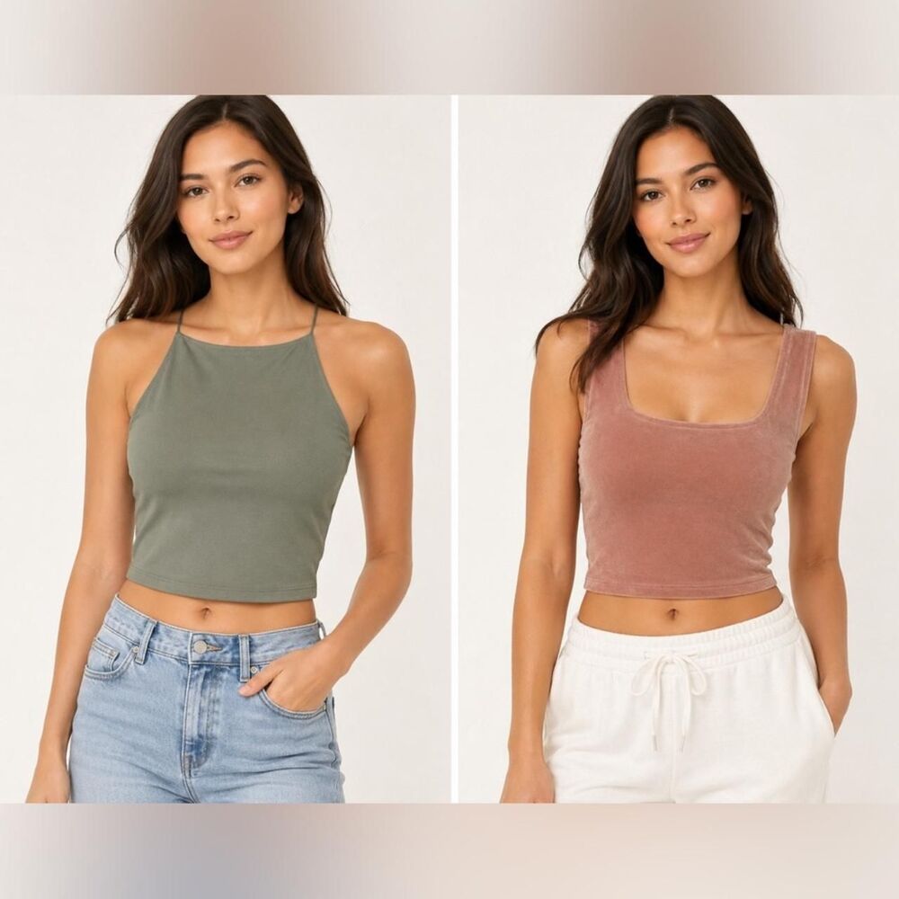 Forever-21 Women's Green and Khaki Vest